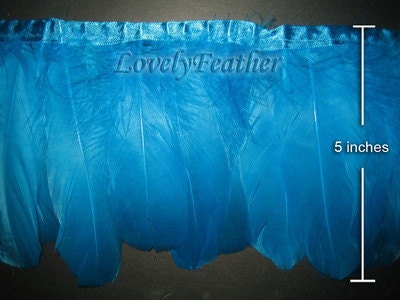Goose feather fringe of turquoise color 2 yards trim