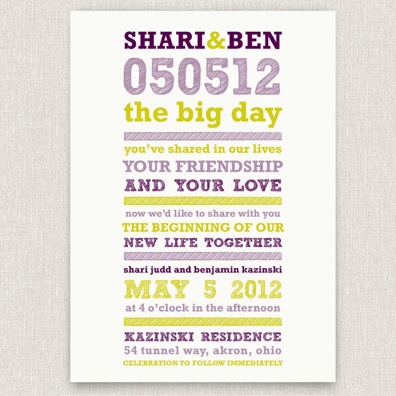 Cheery - unique typographic wedding invitation with kraft envelopes