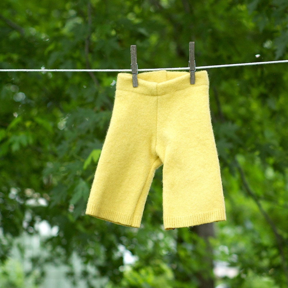 Upcycled Lambswool Longies in Soft Yellow Diaper Cover  Cloth Diaper Soaker  X SMALL 0-3 Months