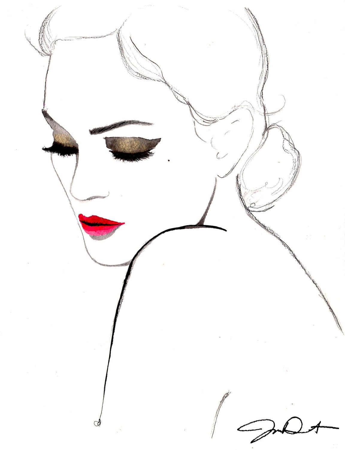 Print from original watercolor and pen fashion illustration by Jessica Durrant titled, Simplicity