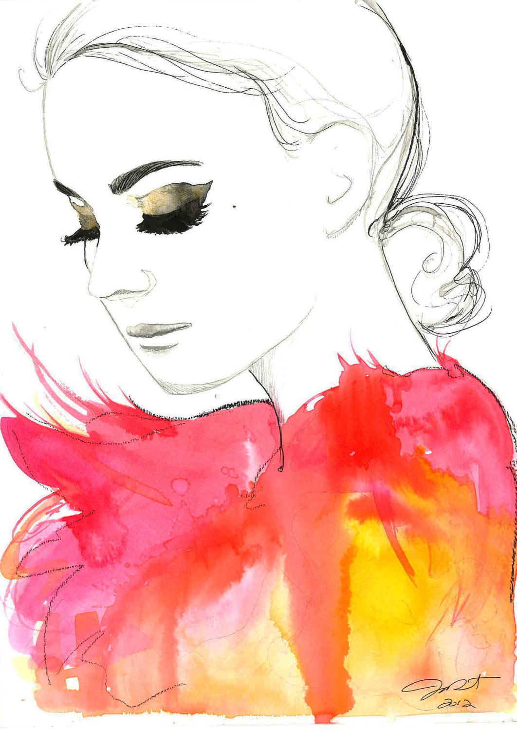 Print from original watercolor fashion illustration by Jessica Durrant titled Golden Eye