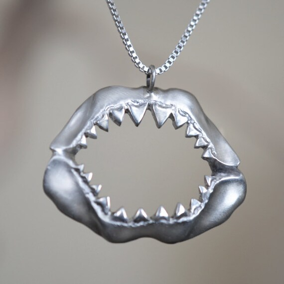 Shark Jaw Necklace, Sterling Silver, Handcrafted, Shark Week, Jaws, Skull, Great White, Unisex, Shorter Chain.
