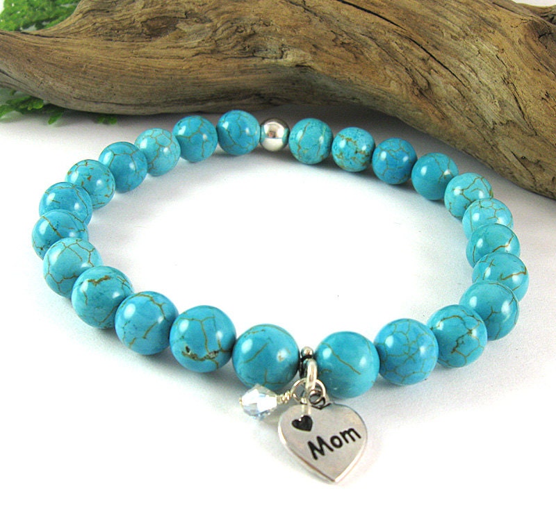We Love Mom Breastfeeding Reminder Bracelet - Turquoise Nursing Bracelet - Mother Mala Collection