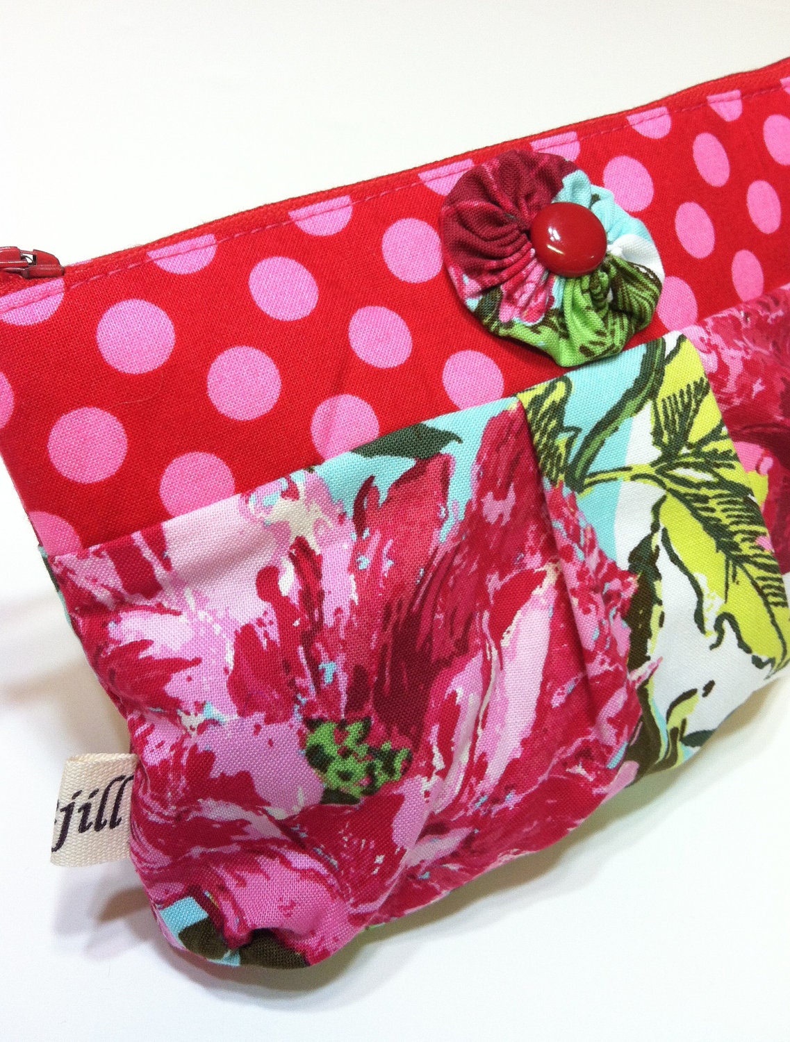 Pink and Aqua floral cosmetic bag make up camera cell phone zipper pouch Amy Butler Soul Blossoms