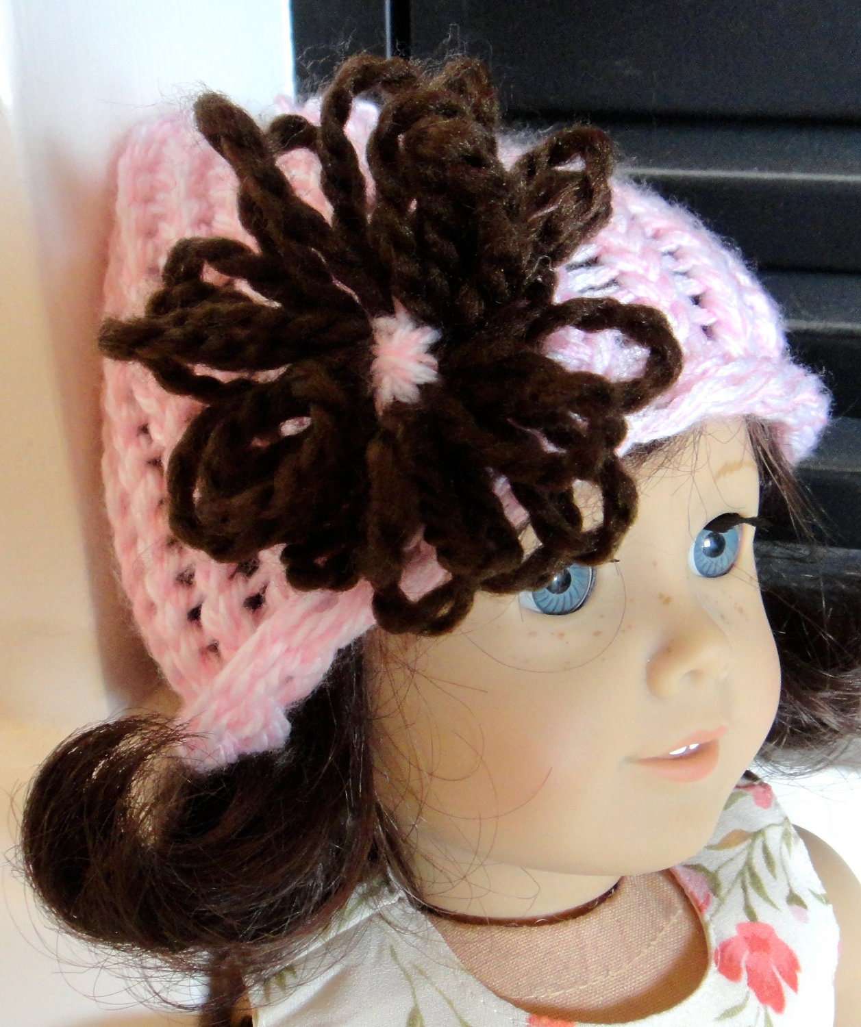 American Girl Doll Hat Pink and Brown Flower