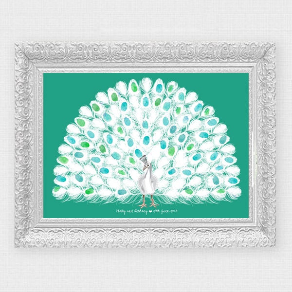 white peacock fingerprint guest book - printable file