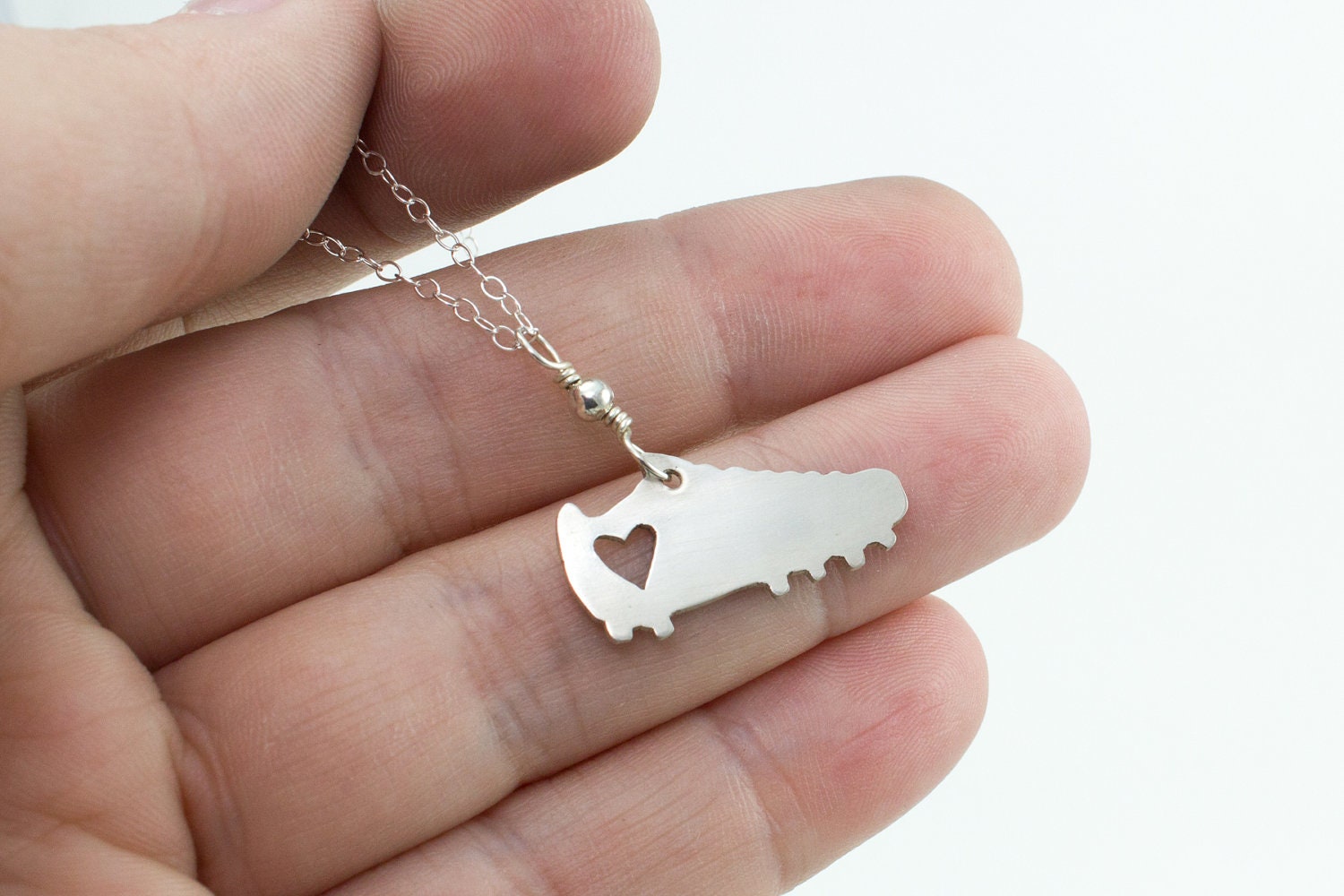I love soccer silver shoe necklace