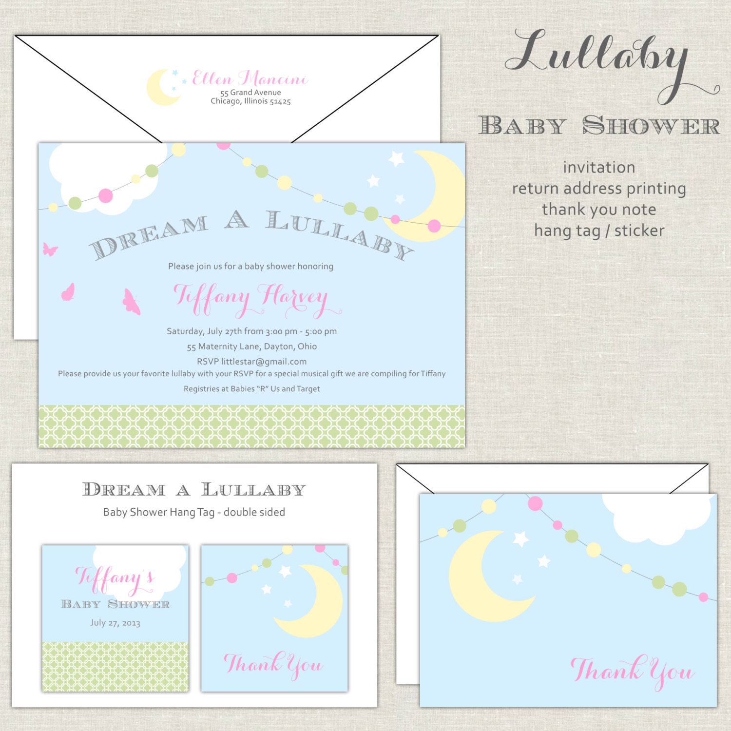 Dream a Lullaby Baby Shower Invitations, Twinkle Twinkle Little Star, Girl Shower Invites, Whimsical, Whimsy, Nursery Rhymes Il_170x135