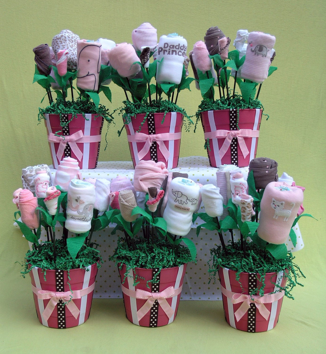 6 Baby Girl Flower Bouquets: Shower Centerpieces and Decorations- Ready to Ship