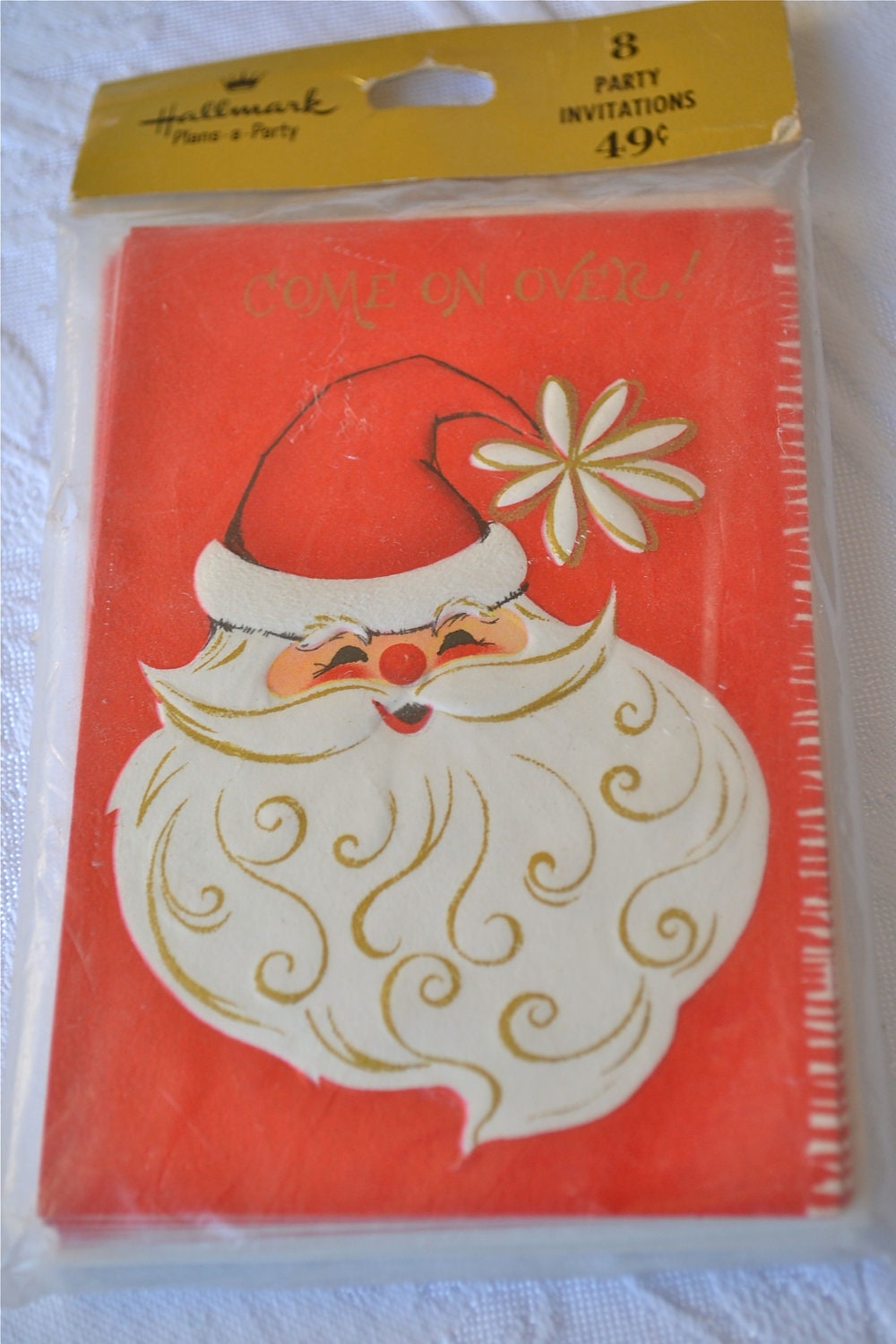 Vintage Santa Christmas Party Invitations by Hallmark - A Set of 8 Santa Cards