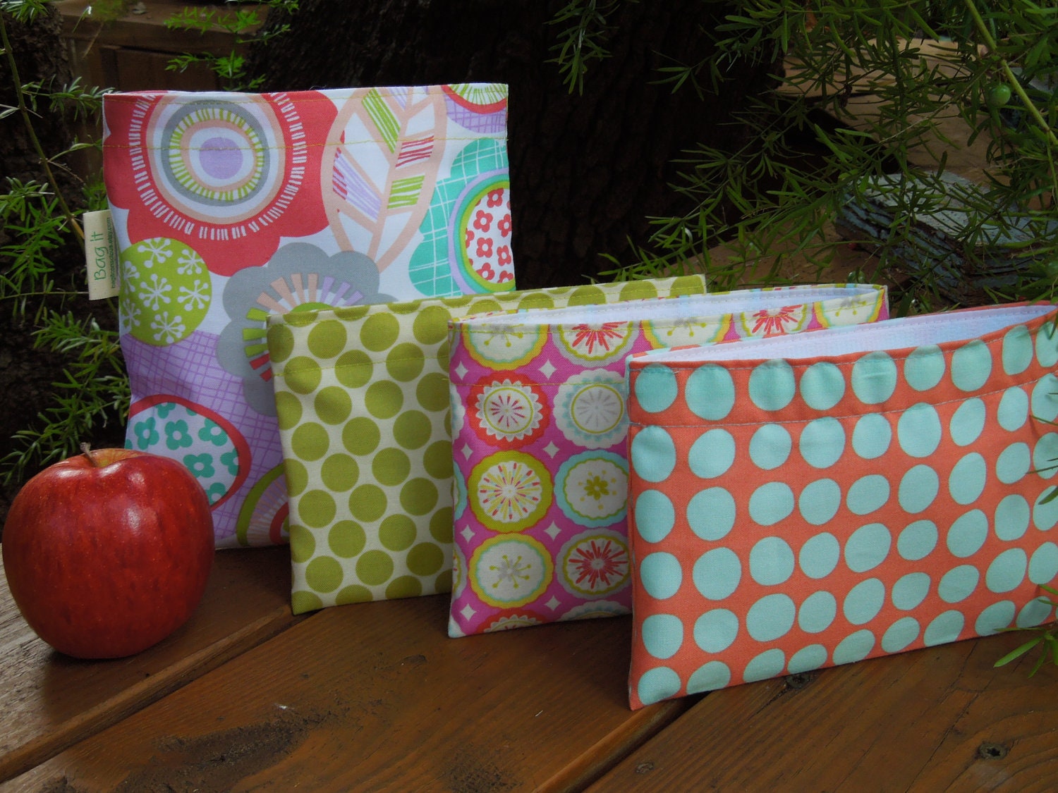 Reusable sandwich and snack bag set - Pixie coral with snack bag of your choice