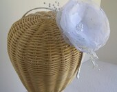 White Bridal Fascinator Headband Hair Accessory with Pearl Sprays First Communion Facinator Fabric Flower