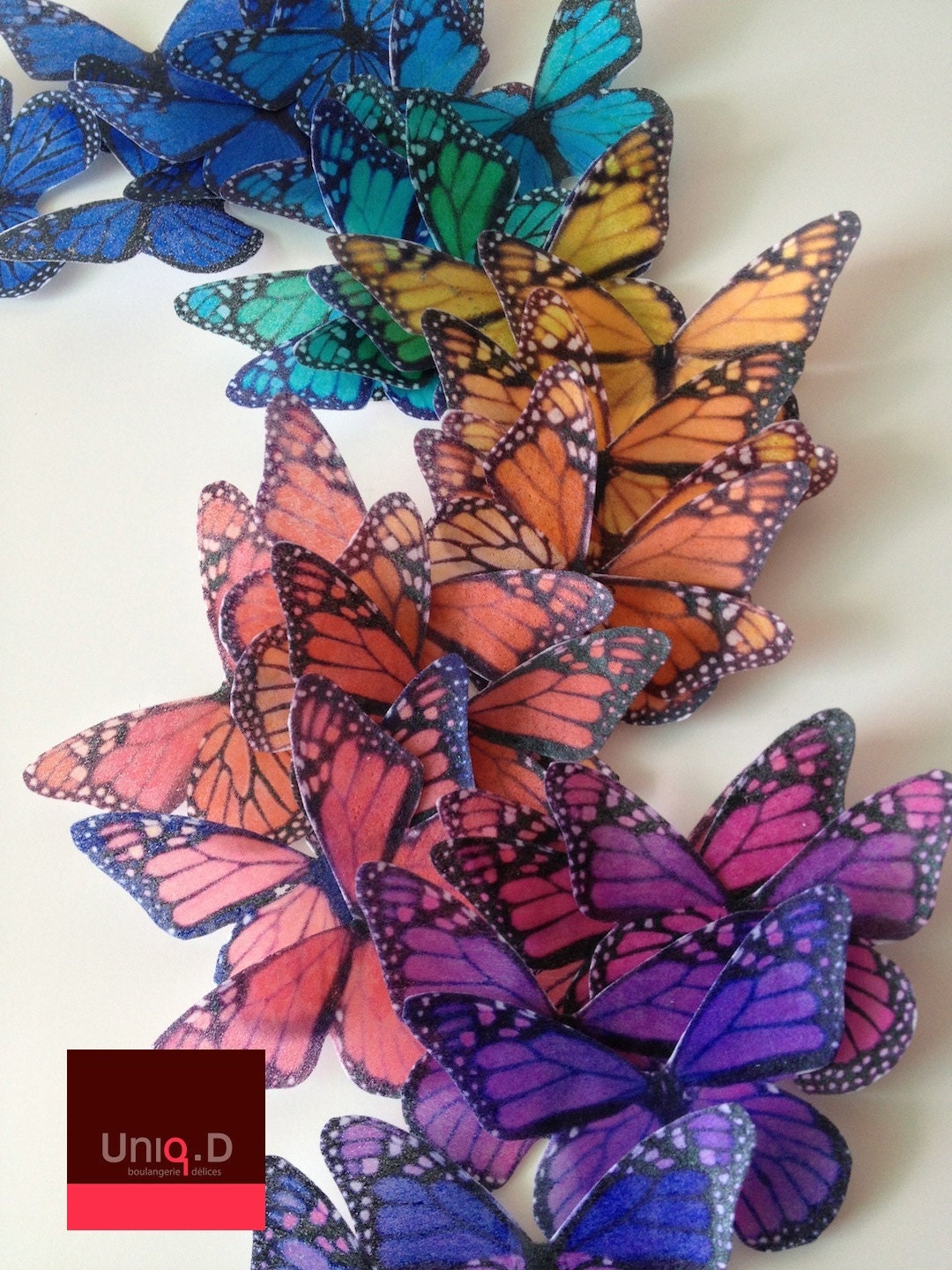BUY 66 get 12 FREE rainbow butterflies - cupcake decorations - free shipping - edible RAINBOW butterflies by Uniqdots on Etsy