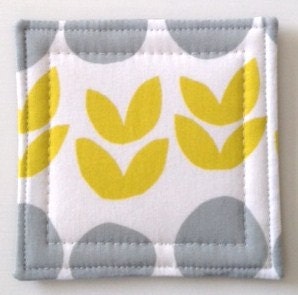 Coasters made w/ Designer fabric Ball and Leaves in Sunspray