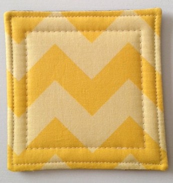 Set of 4 Coasters made w/ Designer fabric Chevron in Tone on Tone Yellow