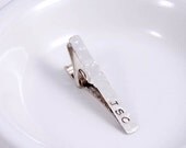 Silver Tie Bar Initial Hammered Personalized Necktie Accessories Best Man Gifts for Men Anniversary Birthday Under 25