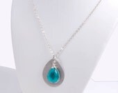 Sterling Silver Necklace Teardop Pendant Blue Quartz  Handmade Fashion Jewelry,  Birthday Gifts for Her  Mother's Day Under 50