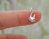 sterling silver PETITE BUNNY NECKLACE rabbit charm with jet black stone eyes