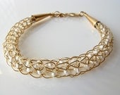 Gold wire crochet bracelet pearls bridal on Etsy