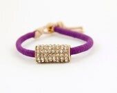 Woven Friendship Bracelet - Rhinestone Tube - Purple