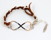 Infinity - Cognac Brown Leather and Silver  Chain Braid