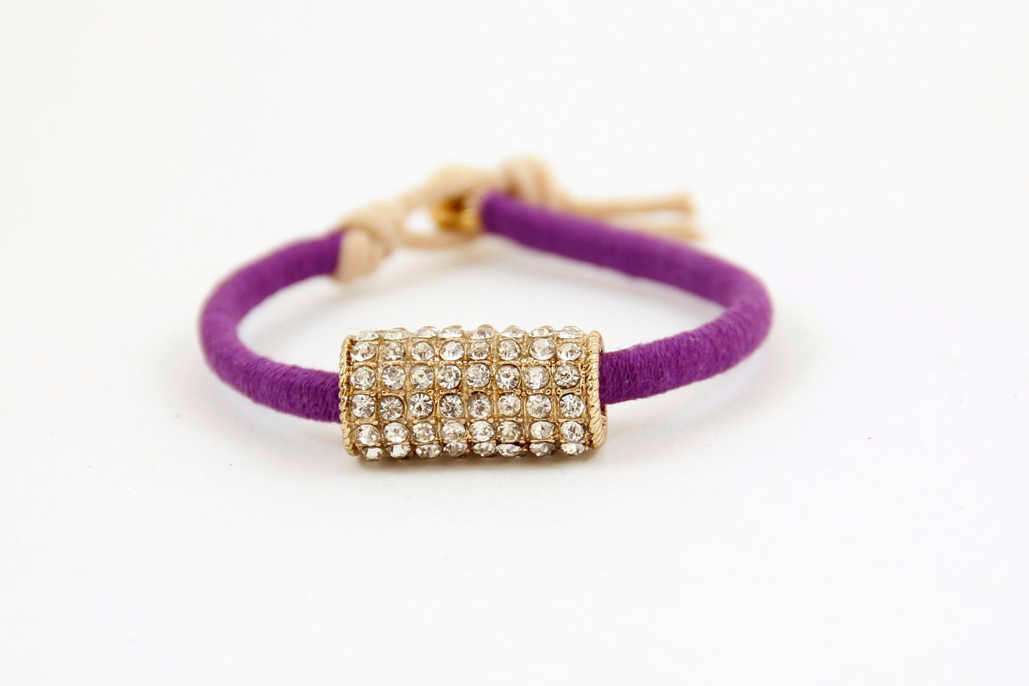 Woven Friendship Bracelet - Rhinestone Tube - Purple