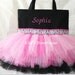 Monogrammed Tutu Bag - Pink and Black Zebra Ribbon Trim Personalized Tutu Tote Bag