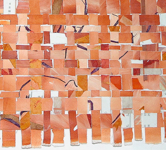 Orange Paper Weaving- Original Watercolor Mixed Media- Contemporary Decor-15x15