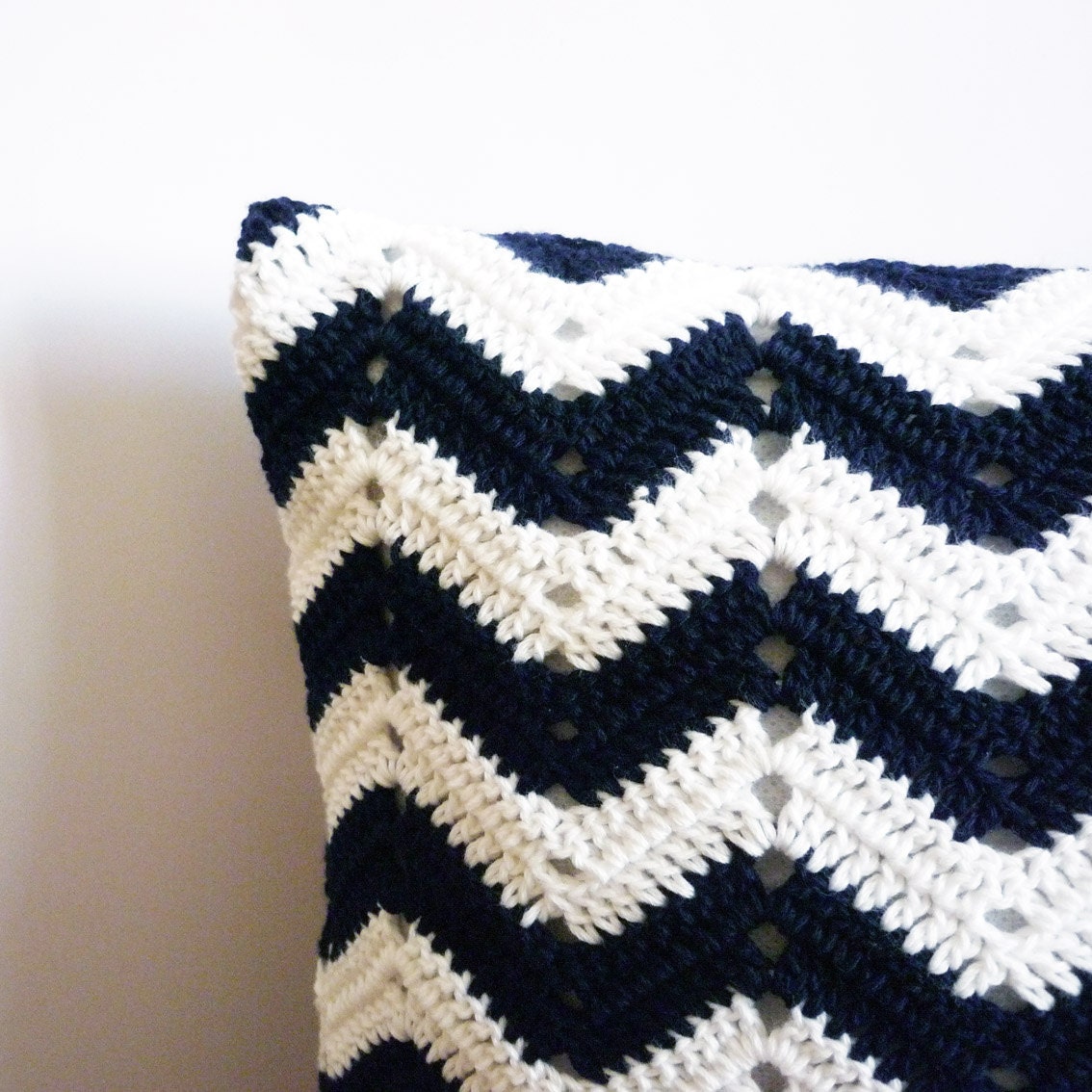 Navy Blue Crochet Pillow - Organic Cotton - Made To Order