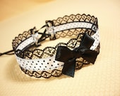 Pin Up Polka Dot Choker with Lace, Black and White Rockabilly Necklace with Bow, Gothic Lolita Neck Piece, Halloween,Kawaii