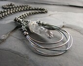 Smokey Gray Quartz and Crystal Point and Oxidized Silver Wire Wrapped Necklace with Rolo Chain