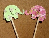 Shabby Chic Mini Elephant Cupcake Toppers or Appetizer Sticks Customized