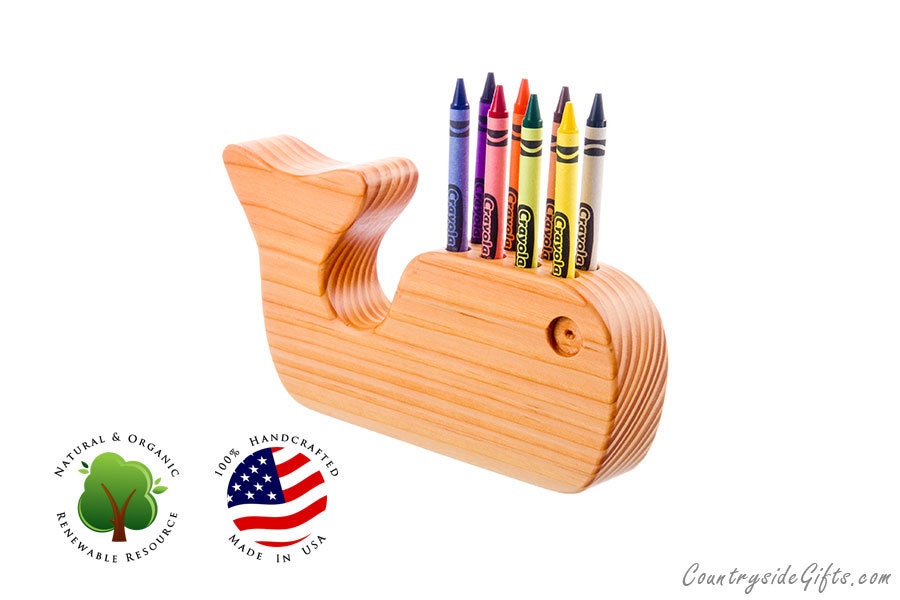 Crayon Holder - Natural & Organic Wooden Whale 8ct Crayon Holder