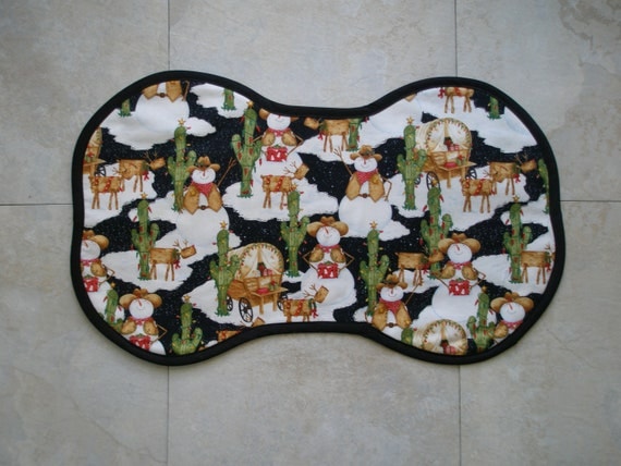 Southwestern Snowman print bone shaped pet placemat