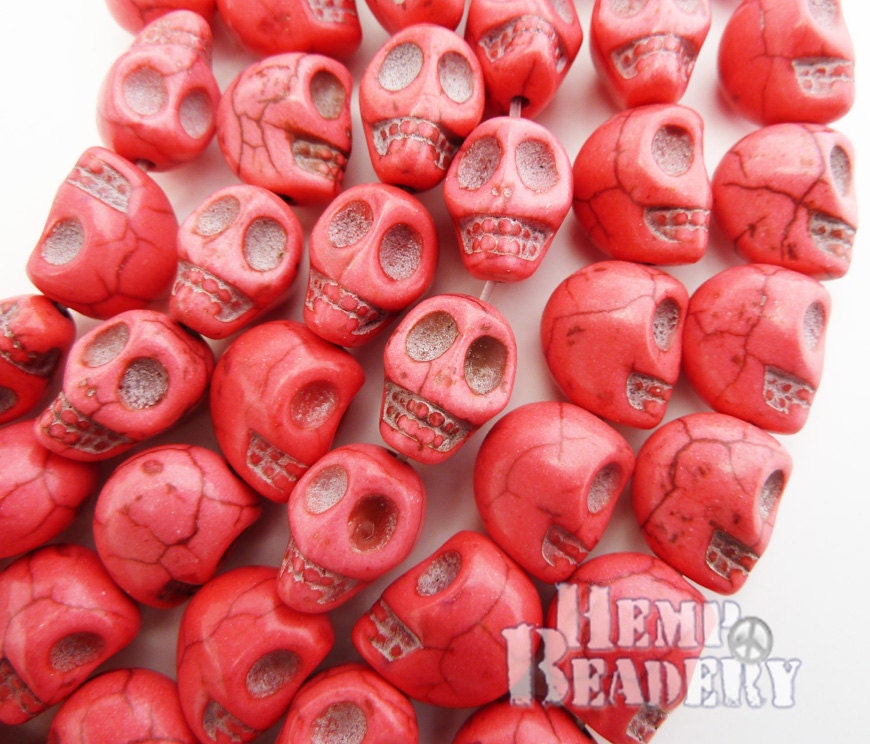 Skull  Beads, Pink Skulls, 12mm,  Howlite Skull Beads, Halloween Beads