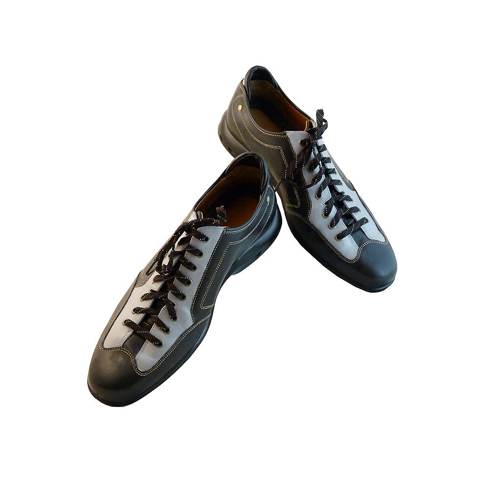 Cole Haan, Nike Air Mens Size 12 // Leather Driving Shoes // Hand Painted Two Toned Black Gray // Geeky Chic