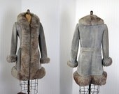 1960s Coat - Vintage 60s Princess Coat - Silver Grey Leather and Lamb Fur S M - Dusk Before Dawn