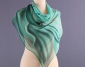 Vintage Agate Green Silk Scarf / Chiffon Silk Sheer  Wrap, Hand Rolled Edges