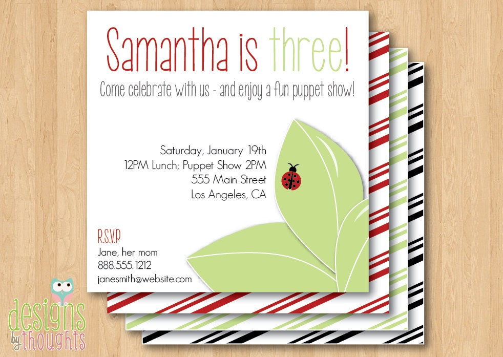 Adorable Ladybug Birthday Invitation - Modern and Sleek Design.  Be the ENVY of all the other Parents - Set of 10