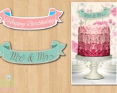 Fancy Banner Double Sided Cake Topper - Wedding, Birthday - Any event requiring that special touch - Customize with your own message