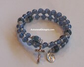 5-Decade Wrap Bracelet Rosary Montana Blue CRACKLE Czech Glass
