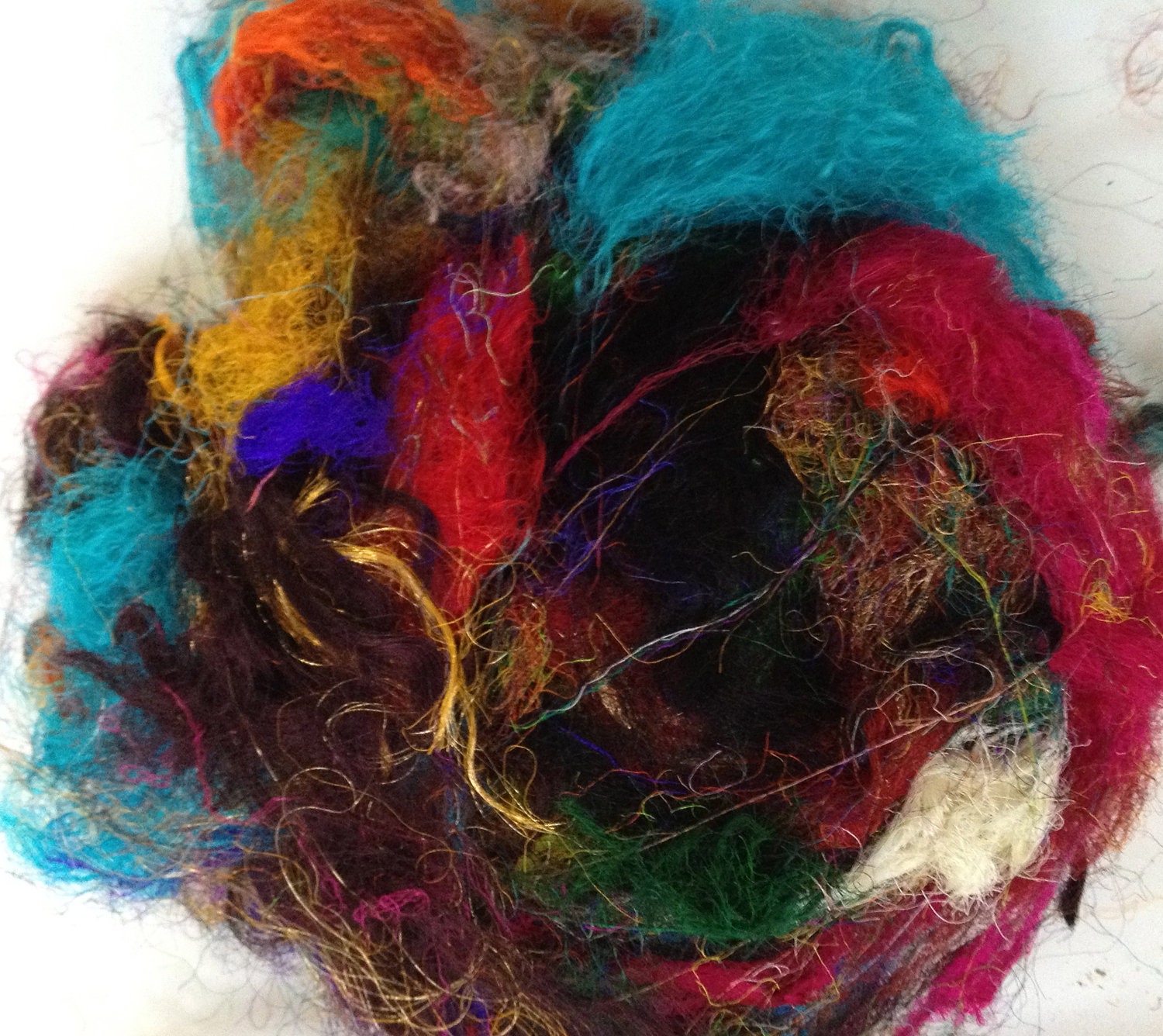 Sari (Saree) Silk Fiber Waste - 4 oz - Spin, Nuno felting, papermaking, yarn texture