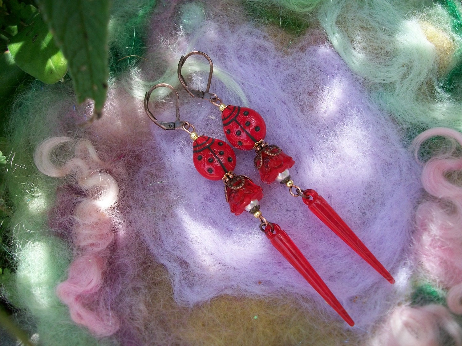 Earrings Ladybug Ladybug You're So Cute Glass and Lucite