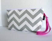 Zippered Diaper Clutch - In Grey Chevron And Hot Pink Or Custom Design Your Own