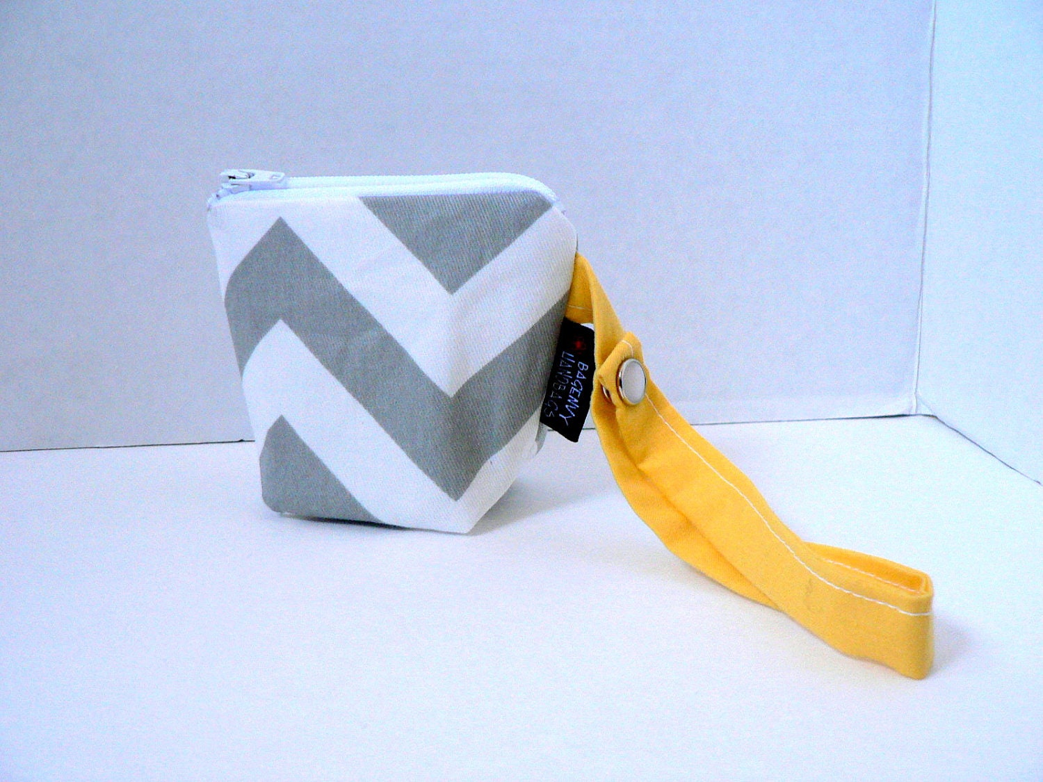 BagEnvy Handbags' Pacifier Pouch - In Grey Chevron and Yellow - Or Custom Made To Match your Diaper Bag