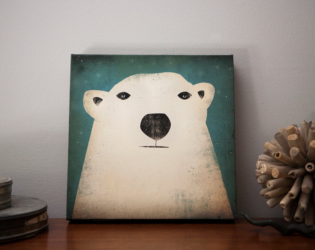 POLAR BEAR Potrait Graphic Wall Art Gallery Wrapped Canvas Panel 12x12x1.5 inch  signed Ready to Hang