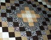 Patchwork Quilt-Throw or Coverlet- Full Queen Lap Blanket Irish Chain Patchwork Neutral Traditional