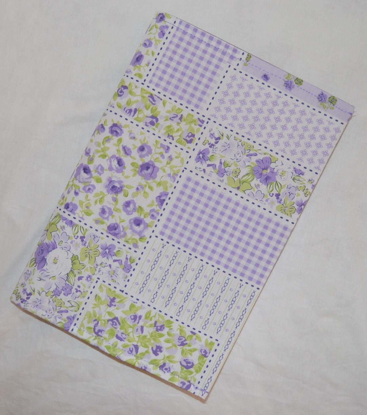 A5 Fabric Cottage CHIC PURPLE Faux Patchwork ROSES 9.25 x 6.5 Inch Refillable Journal Diary Planner Art Sketch Album Student Book Cover