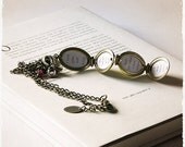 Oval Locket Long Necklace - Brass Jewelry - Four Photo Folding Locket  - Wedding jewelry, Love message - Valentine Day gifts