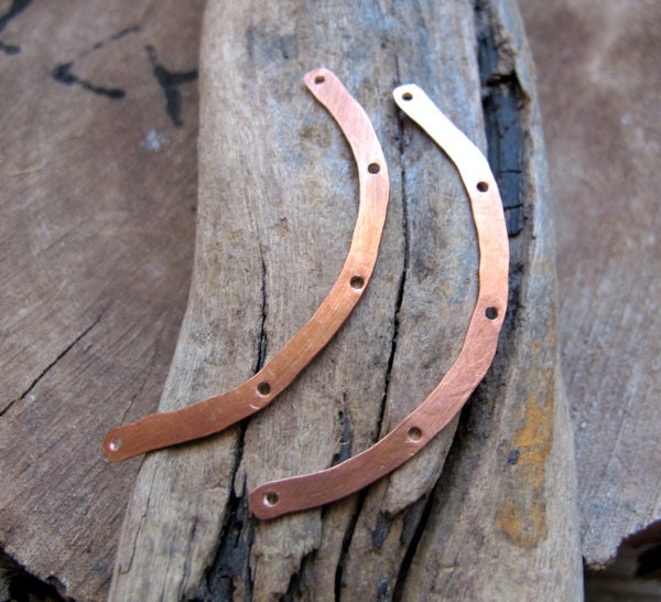 Necklace Connectors - Curved Bars - 2 Hammered Multiple Holes Bars - Copper Paddles - Handmade Jewelry Supplies